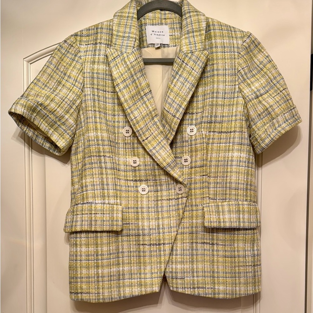 Maison d' Amelie Plaid Blazer Jacket Yellow, Women's Size Medium